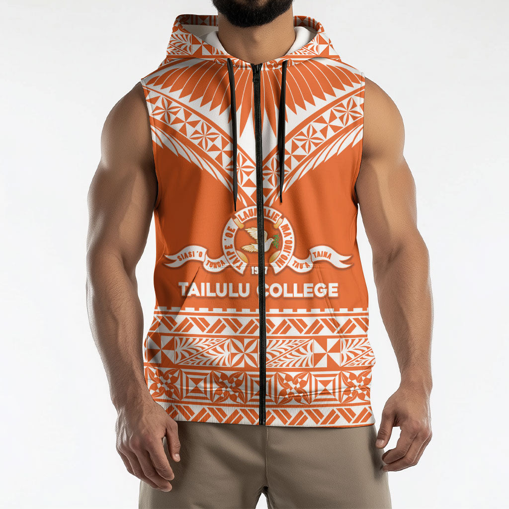 Personalised Tonga Tailulu College Sleeveless Zip Hoodie Tongan Kupesi Pattern