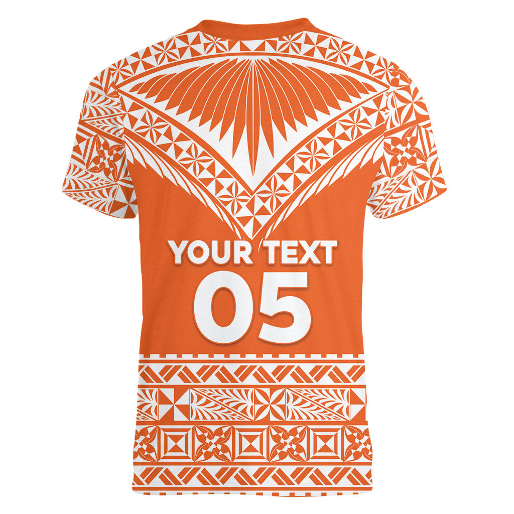 Personalised Tonga Tailulu College Women V-Neck T-Shirt Tongan Kupesi Pattern