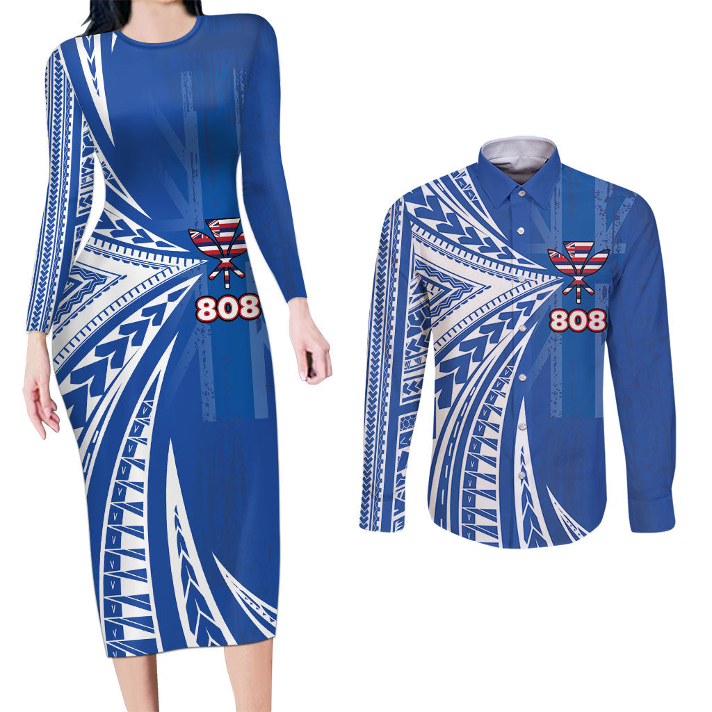 Personalised Hawaii 808 Couples Matching Long Sleeve Bodycon Dress and Long Sleeve Button Shirt Unique Style