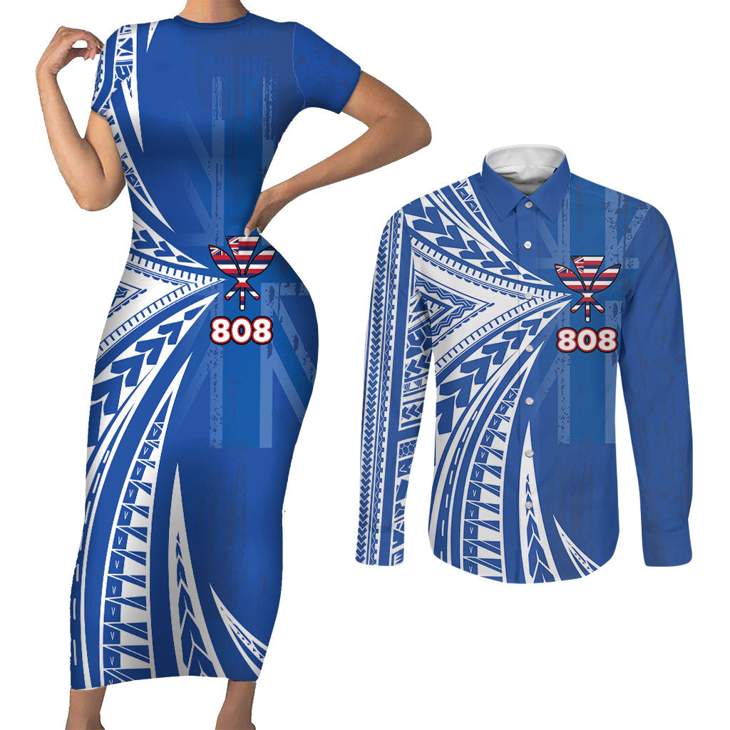 Personalised Hawaii 808 Couples Matching Short Sleeve Bodycon Dress and Long Sleeve Button Shirt Unique Style