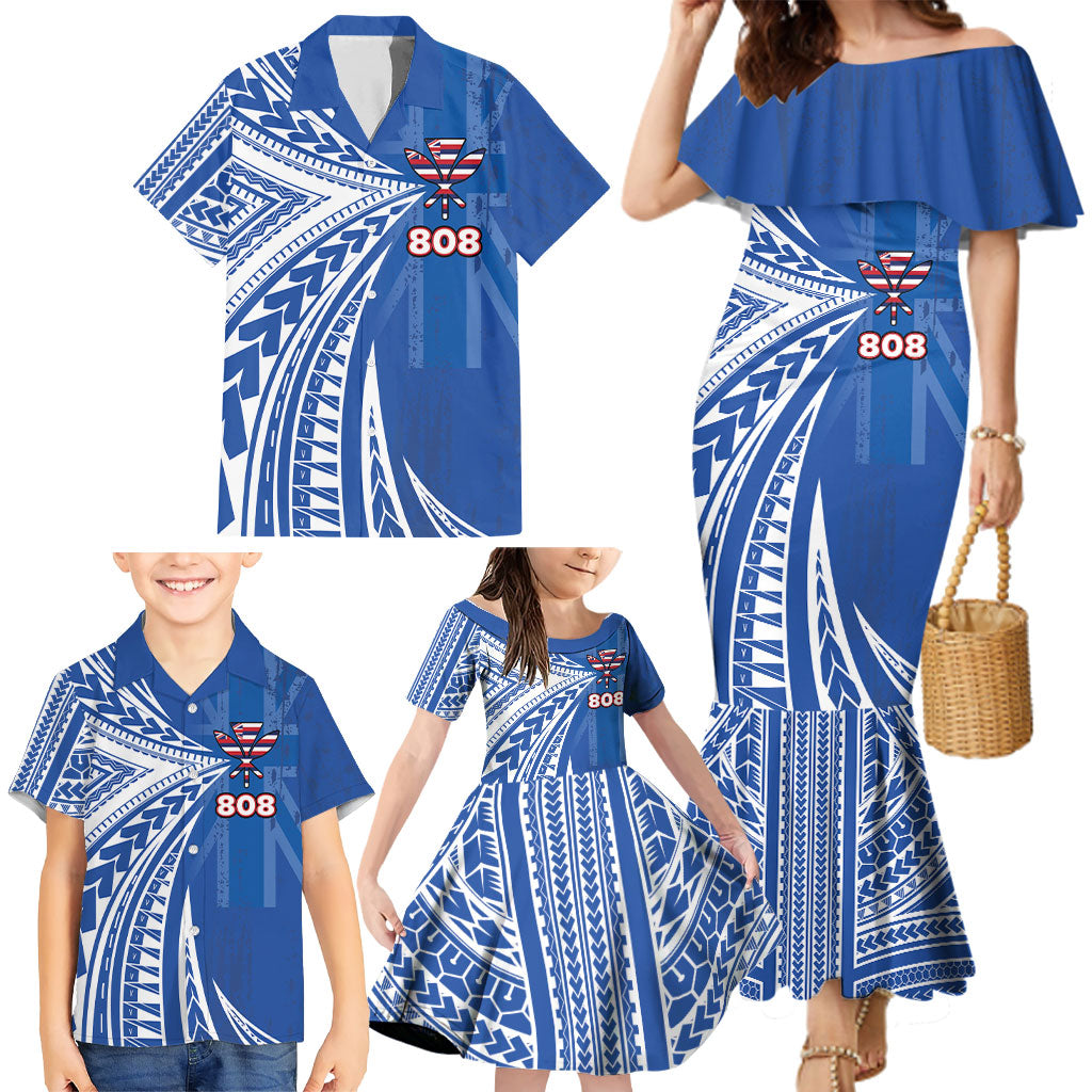 Personalised Hawaii 808 Family Matching Mermaid Dress and Hawaiian Shirt Unique Style LT05 - Polynesian Pride