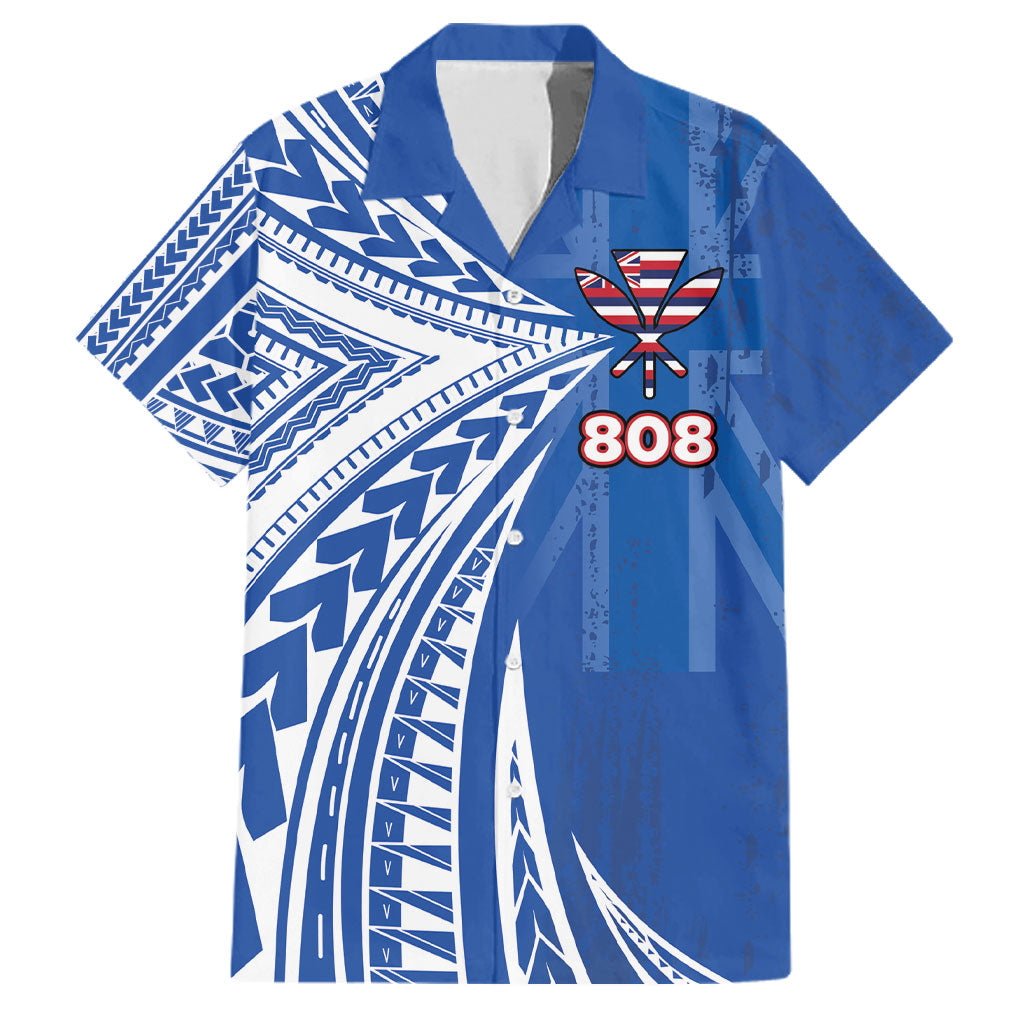 Personalised Hawaii 808 Family Matching Mermaid Dress and Hawaiian Shirt Unique Style LT05 Dad's Shirt - Short Sleeve Blue - Polynesian Pride