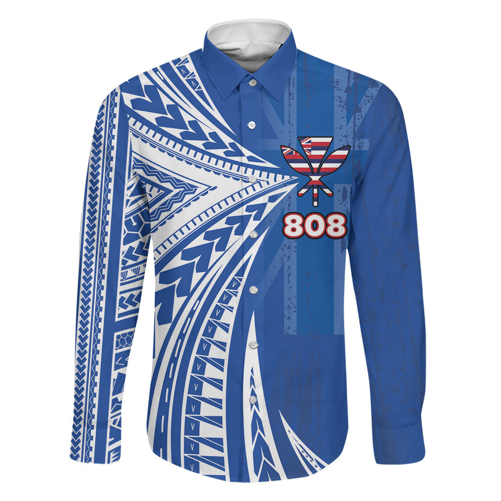 Personalised Hawaii 808 Family Matching Mermaid Dress and Hawaiian Shirt Unique Style LT05 Dad's Shirt - Long Sleeve Blue - Polynesian Pride