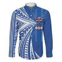 Personalised Hawaii 808 Family Matching Mermaid Dress and Hawaiian Shirt Unique Style LT05 Dad's Shirt - Long Sleeve Blue - Polynesian Pride