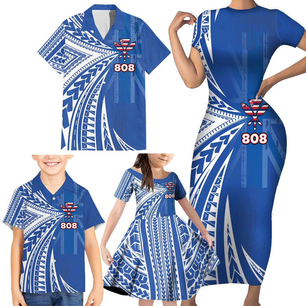Personalised Hawaii 808 Family Matching Short Sleeve Bodycon Dress and Hawaiian Shirt Unique Style