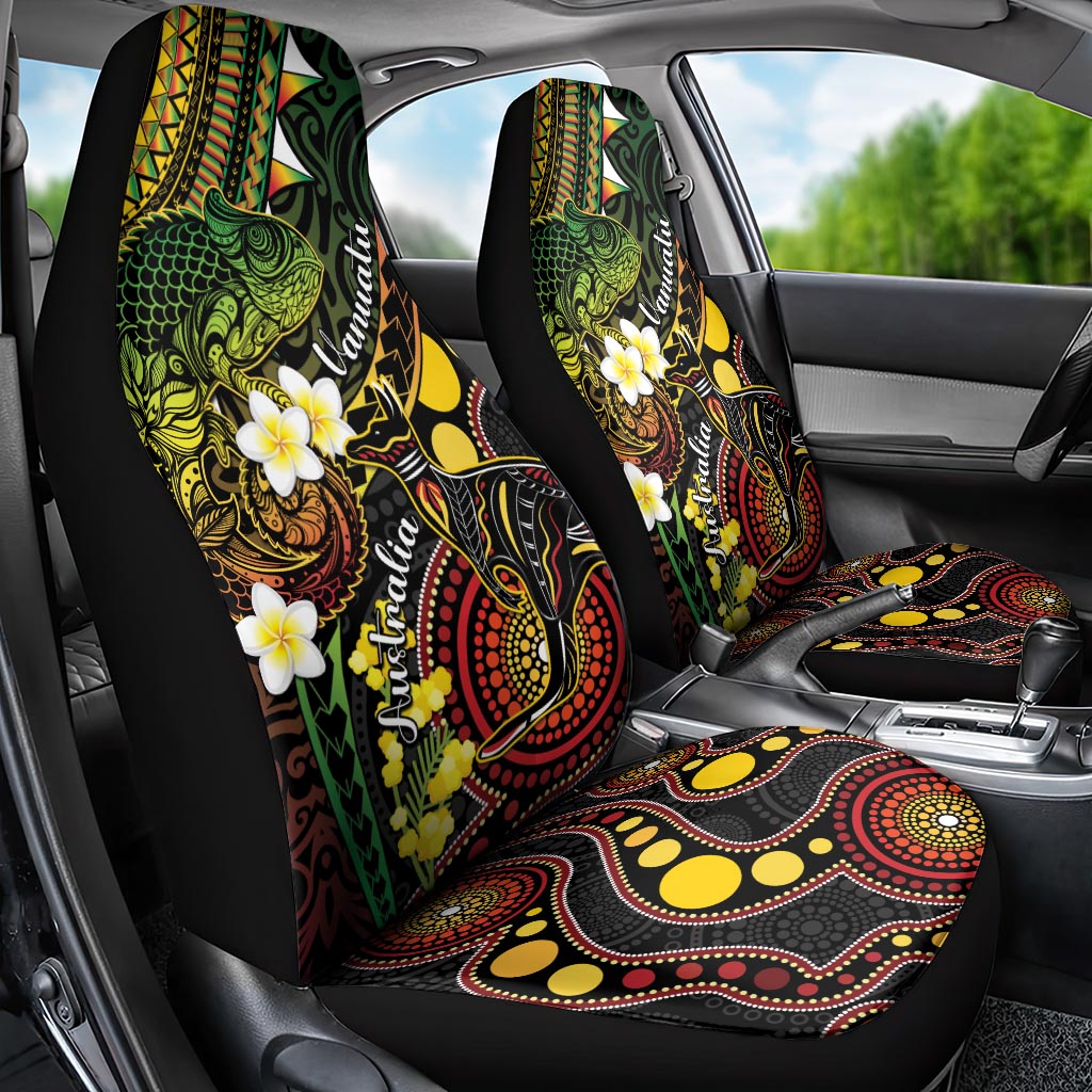 Vanuatu And Australia Aboriginal Car Seat Cover Iguana And Kangaroo Together
