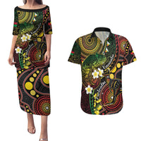 Vanuatu And Australia Aboriginal Couples Matching Puletasi and Hawaiian Shirt Iguana And Kangaroo Together LT05 Black - Polynesian Pride
