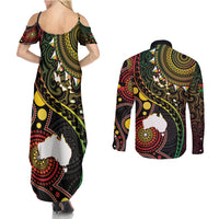 Vanuatu And Australia Aboriginal Couples Matching Summer Maxi Dress and Long Sleeve Button Shirt Iguana And Kangaroo Together LT05 - Polynesian Pride