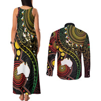 Vanuatu And Australia Aboriginal Couples Matching Tank Maxi Dress and Long Sleeve Button Shirt Iguana And Kangaroo Together LT05 - Polynesian Pride