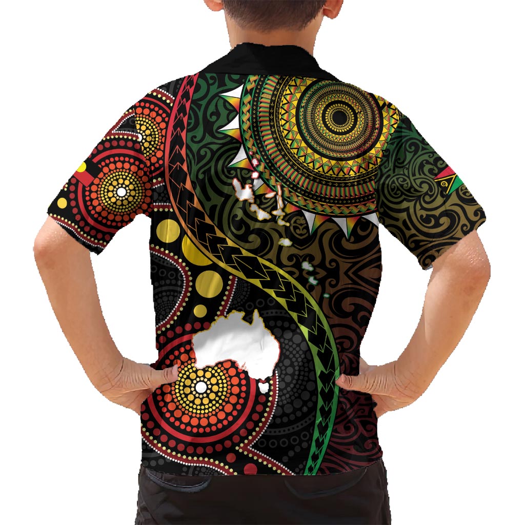 Vanuatu And Australia Aboriginal Family Matching Long Sleeve Bodycon Dress and Hawaiian Shirt Iguana And Kangaroo Together