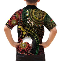 Vanuatu And Australia Aboriginal Family Matching Long Sleeve Bodycon Dress and Hawaiian Shirt Iguana And Kangaroo Together