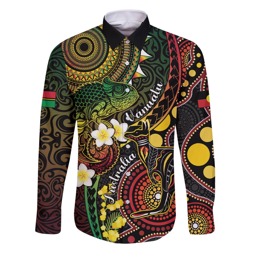 Vanuatu And Australia Aboriginal Family Matching Short Sleeve Bodycon Dress and Hawaiian Shirt Iguana And Kangaroo Together