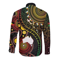 Vanuatu And Australia Aboriginal Long Sleeve Button Shirt Iguana And Kangaroo Together