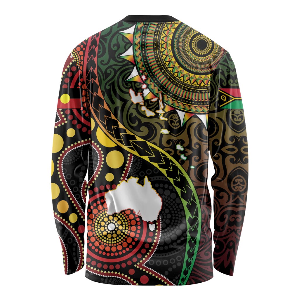 Vanuatu And Australia Aboriginal Long Sleeve Shirt Iguana And Kangaroo Together
