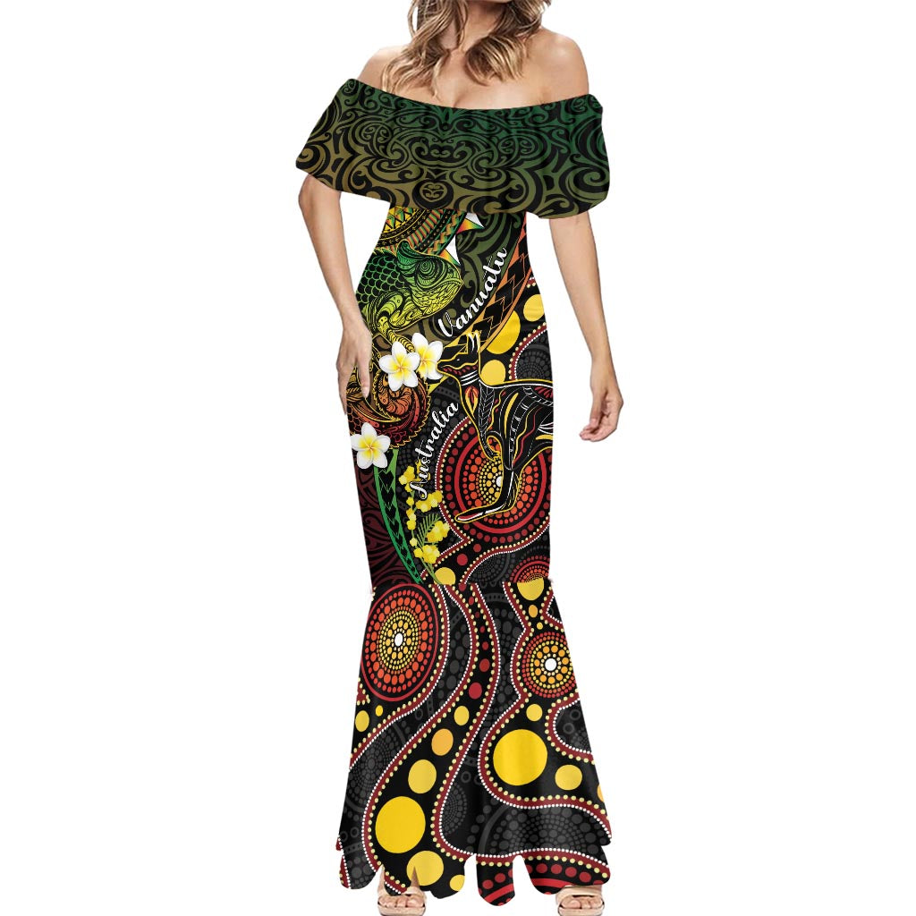 Vanuatu And Australia Aboriginal Mermaid Dress Iguana And Kangaroo Together
