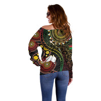 Vanuatu And Australia Aboriginal Off Shoulder Sweater Iguana And Kangaroo Together