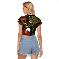 Vanuatu And Australia Aboriginal Raglan Cropped T Shirt Iguana And Kangaroo Together LT05 - Polynesian Pride