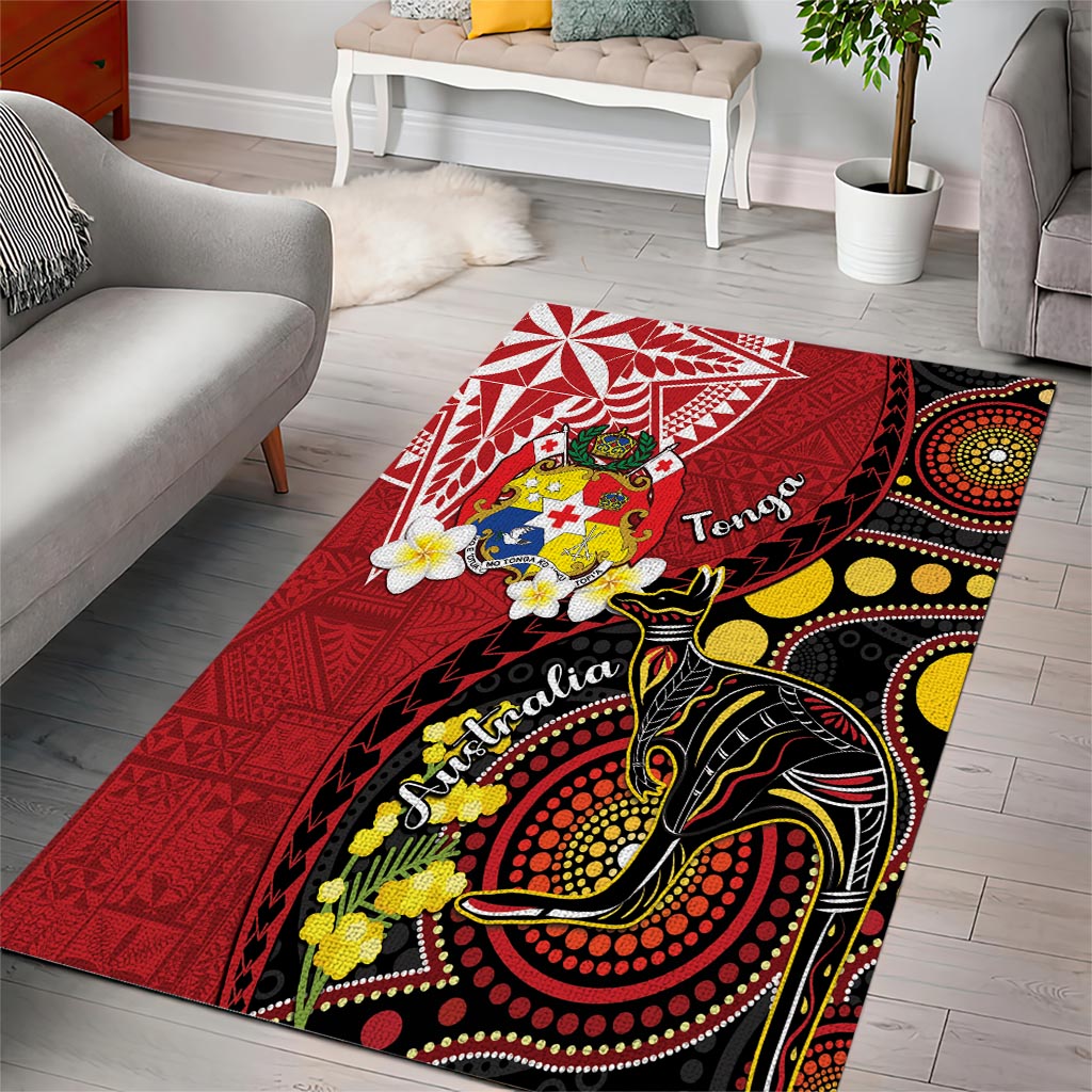 Tonga Ngatu And Australia Aboriginal Area Rug Tongan Dove And Kangaroo Together