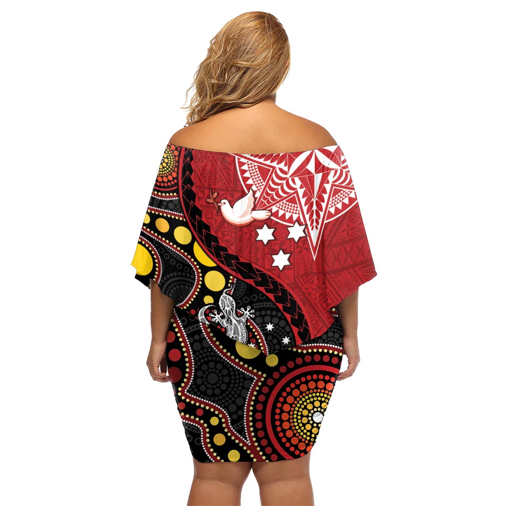 Tonga Ngatu And Australia Aboriginal Family Matching Off Shoulder Short Dress and Hawaiian Shirt Tongan Dove And Kangaroo Together
