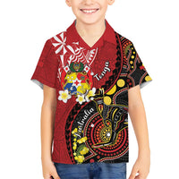 Tonga Ngatu And Australia Aboriginal Kid Hawaiian Shirt Tongan Dove And Kangaroo Together LT05 Kid Red - Polynesian Pride