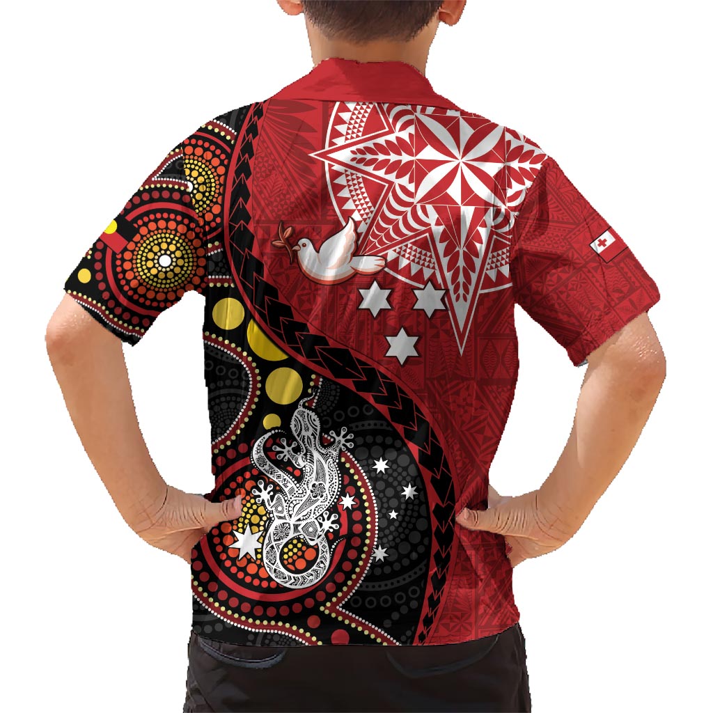Tonga Ngatu And Australia Aboriginal Kid Hawaiian Shirt Tongan Dove And Kangaroo Together LT05 - Polynesian Pride