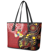 Tonga Ngatu And Australia Aboriginal Leather Tote Bag Tongan Dove And Kangaroo Together