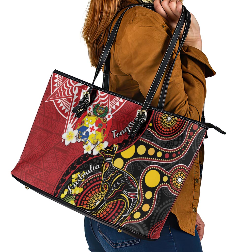 Tonga Ngatu And Australia Aboriginal Leather Tote Bag Tongan Dove And Kangaroo Together