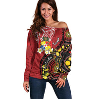 Tonga Ngatu And Australia Aboriginal Off Shoulder Sweater Tongan Dove And Kangaroo Together