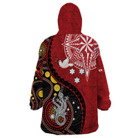 Tonga Ngatu And Australia Aboriginal Wearable Blanket Hoodie Tongan Dove And Kangaroo Together