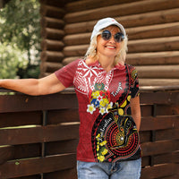 Tonga Ngatu And Australia Aboriginal Women Polo Shirt Tongan Dove And Kangaroo Together