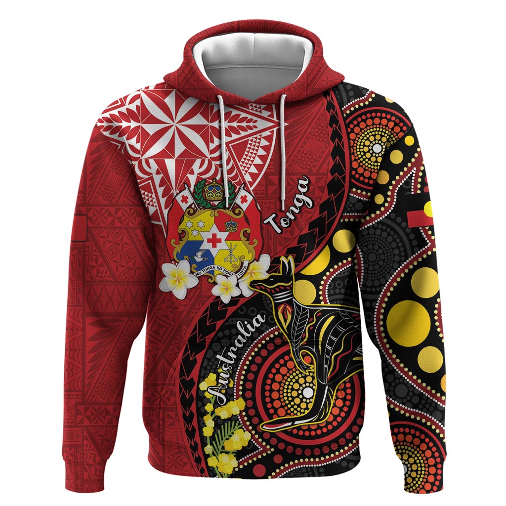 Tonga Ngatu And Australia Aboriginal Zip Hoodie Tongan Dove And Kangaroo Together