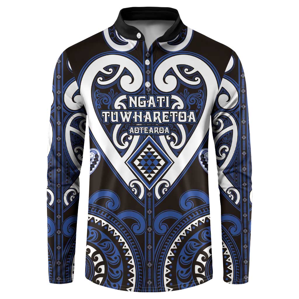 Custom Aotearoa Ngati Tuwharetoa Button Sweatshirt Maori Tribal Pattern