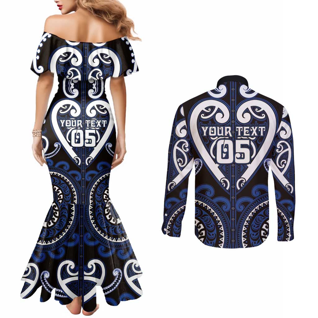 Custom Aotearoa Ngati Tuwharetoa Couples Matching Mermaid Dress and Long Sleeve Button Shirt Maori Tribal Pattern