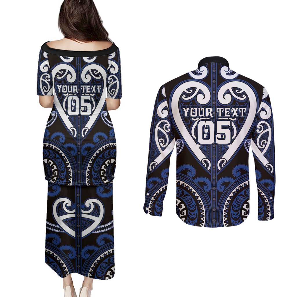 Custom Aotearoa Ngati Tuwharetoa Couples Matching Puletasi and Long Sleeve Button Shirt Maori Tribal Pattern