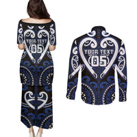 Custom Aotearoa Ngati Tuwharetoa Couples Matching Puletasi and Long Sleeve Button Shirt Maori Tribal Pattern
