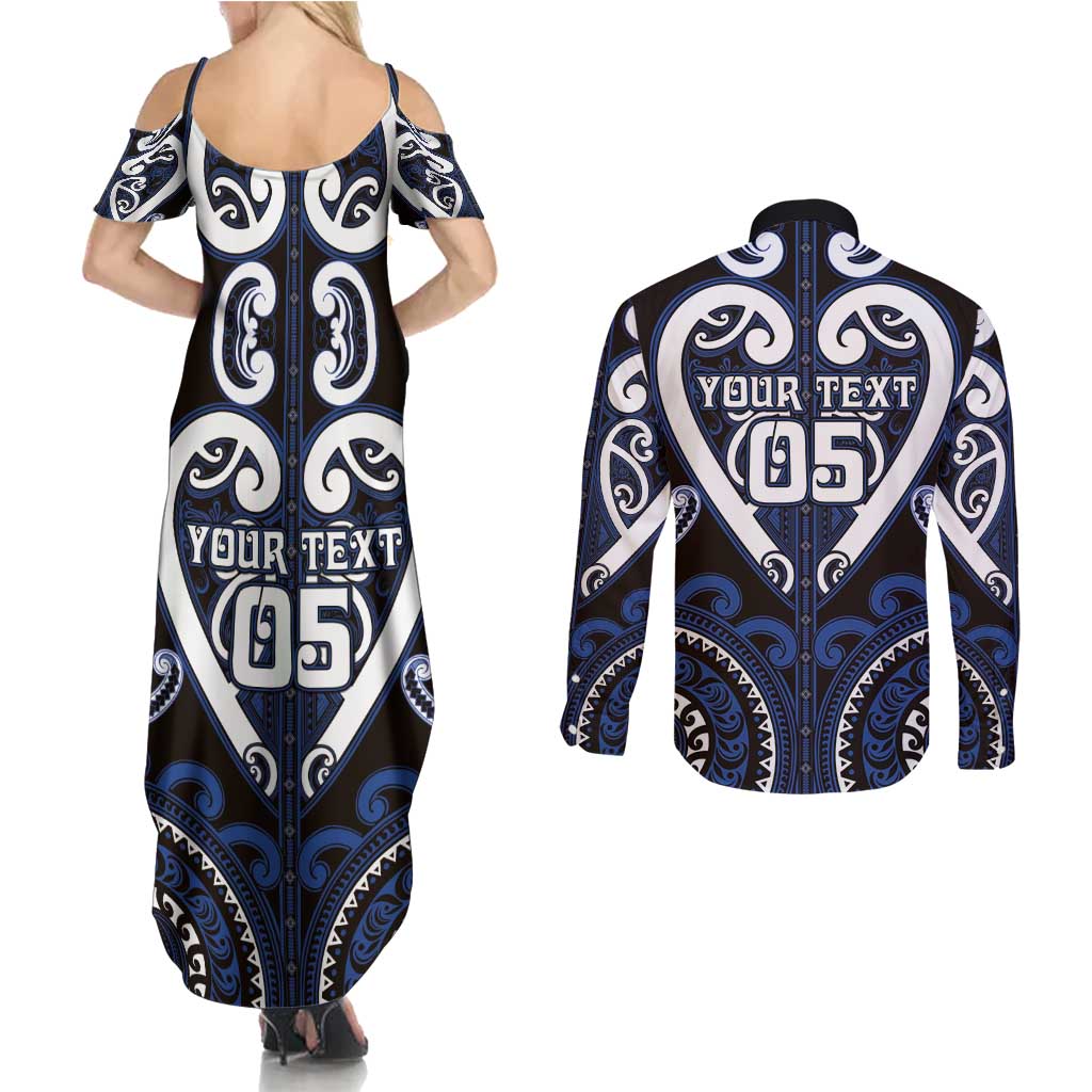 Custom Aotearoa Ngati Tuwharetoa Couples Matching Summer Maxi Dress and Long Sleeve Button Shirt Maori Tribal Pattern