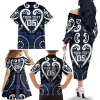Custom Aotearoa Ngati Tuwharetoa Family Matching Off The Shoulder Long Sleeve Dress and Hawaiian Shirt Maori Tribal Pattern