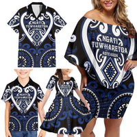 Custom Aotearoa Ngati Tuwharetoa Family Matching Off Shoulder Short Dress and Hawaiian Shirt Maori Tribal Pattern