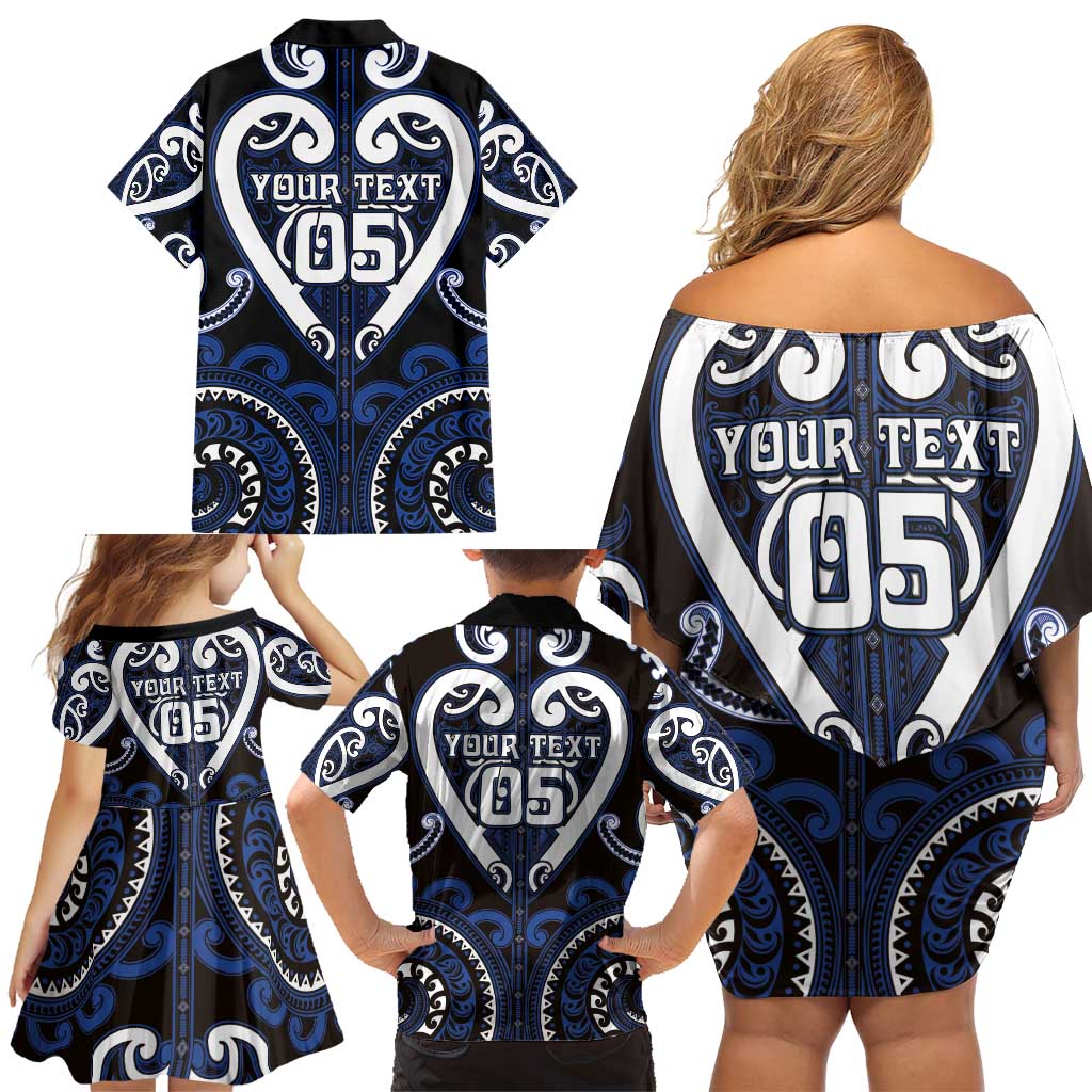 Custom Aotearoa Ngati Tuwharetoa Family Matching Off Shoulder Short Dress and Hawaiian Shirt Maori Tribal Pattern