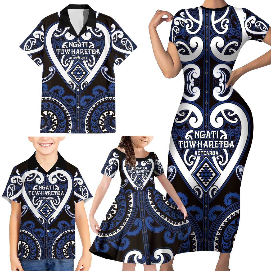 Custom Aotearoa Ngati Tuwharetoa Family Matching Short Sleeve Bodycon Dress and Hawaiian Shirt Maori Tribal Pattern