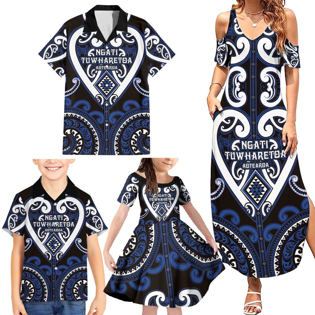 Custom Aotearoa Ngati Tuwharetoa Family Matching Summer Maxi Dress and Hawaiian Shirt Maori Tribal Pattern