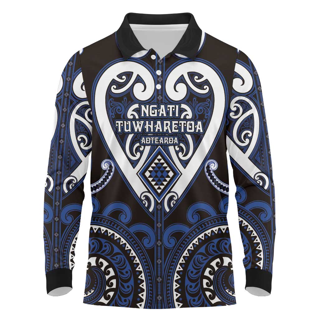 Custom Aotearoa Ngati Tuwharetoa Long Sleeve Polo Shirt Maori Tribal Pattern