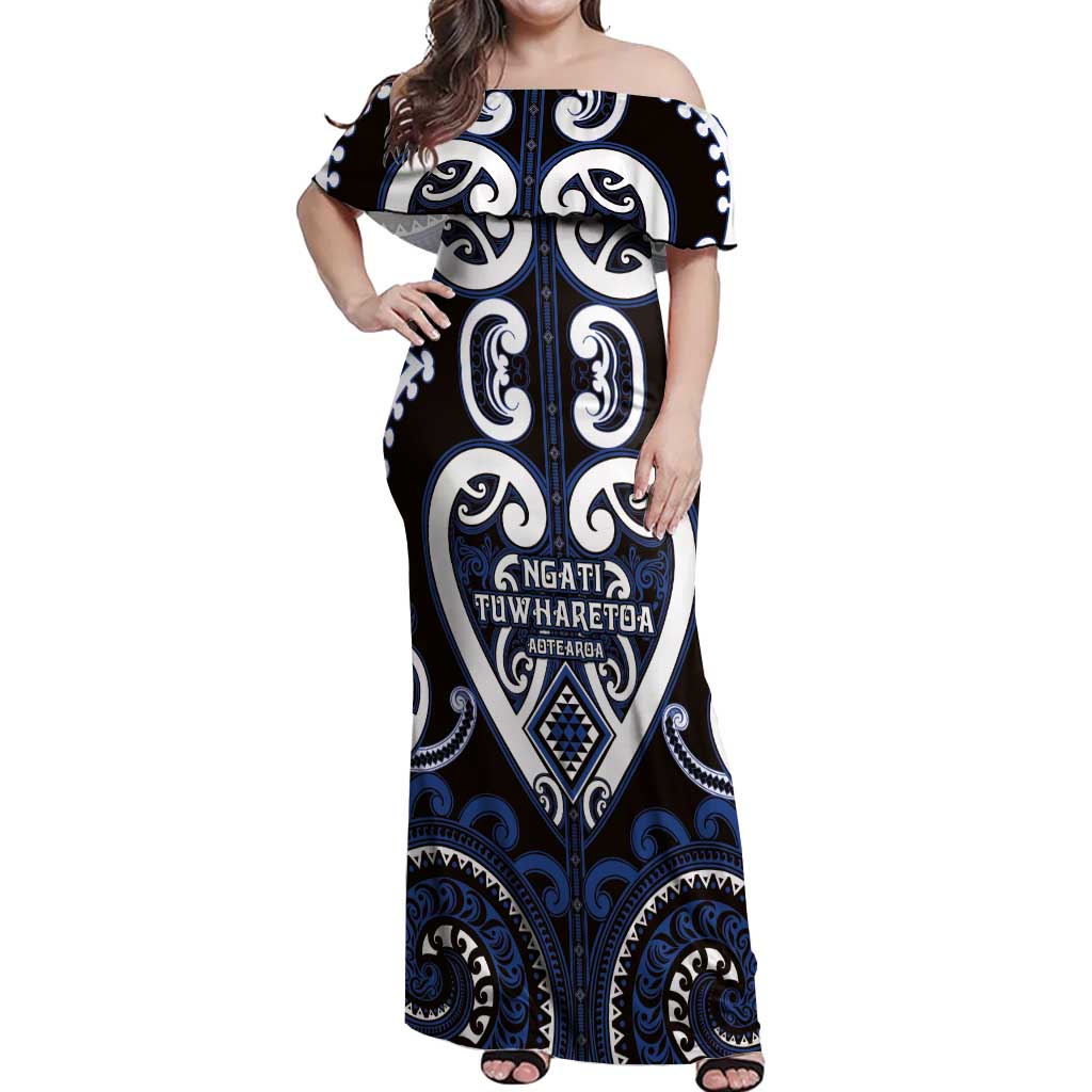 Custom Aotearoa Ngati Tuwharetoa Off Shoulder Maxi Dress Maori Tribal Pattern