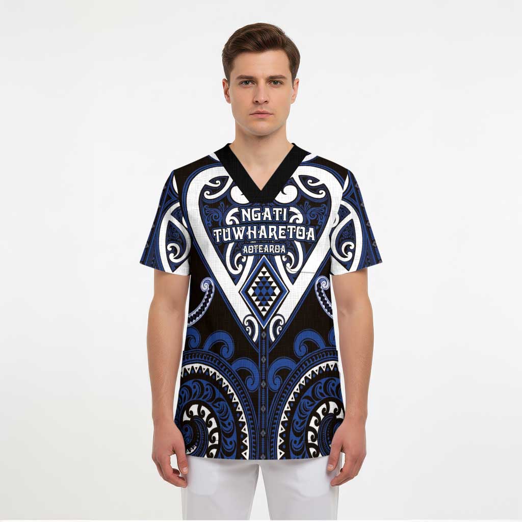 Custom Aotearoa Ngati Tuwharetoa Scrub Top Maori Tribal Pattern - Polynesian Pride