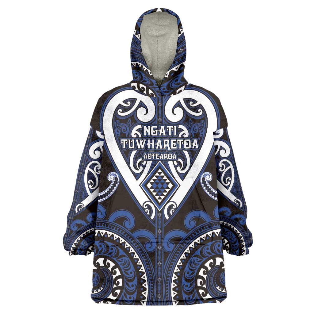 Custom Aotearoa Ngati Tuwharetoa Wearable Blanket Hoodie Maori Tribal Pattern