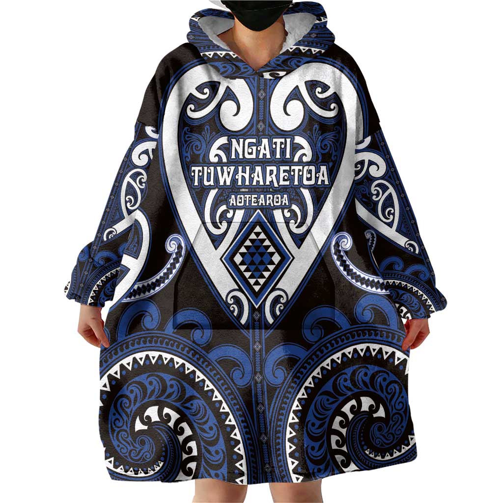 Custom Aotearoa Ngati Tuwharetoa Wearable Blanket Hoodie Maori Tribal Pattern