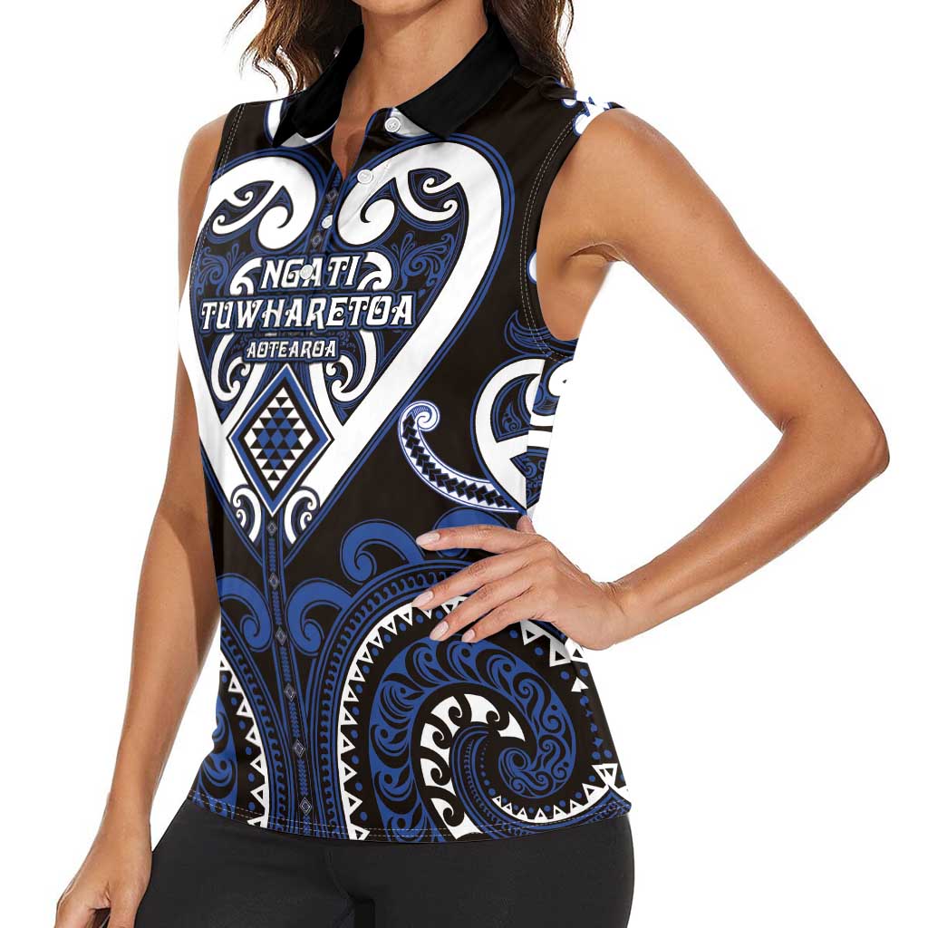Custom Aotearoa Ngati Tuwharetoa Women Sleeveless Polo Shirt Maori Tribal Pattern