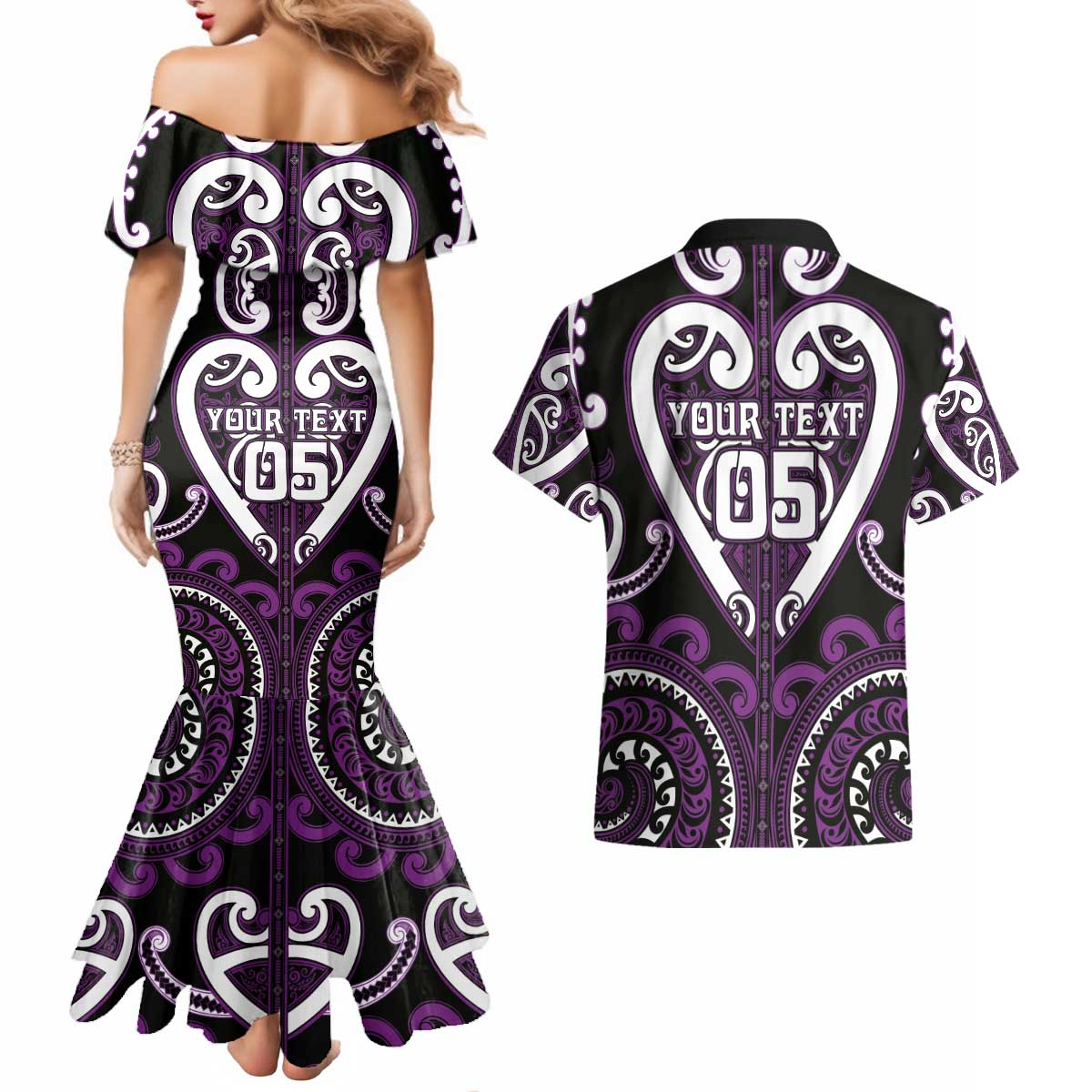 Custom Aotearoa Rangitane Couples Matching Mermaid Dress and Hawaiian Shirt Maori Tribal Pattern