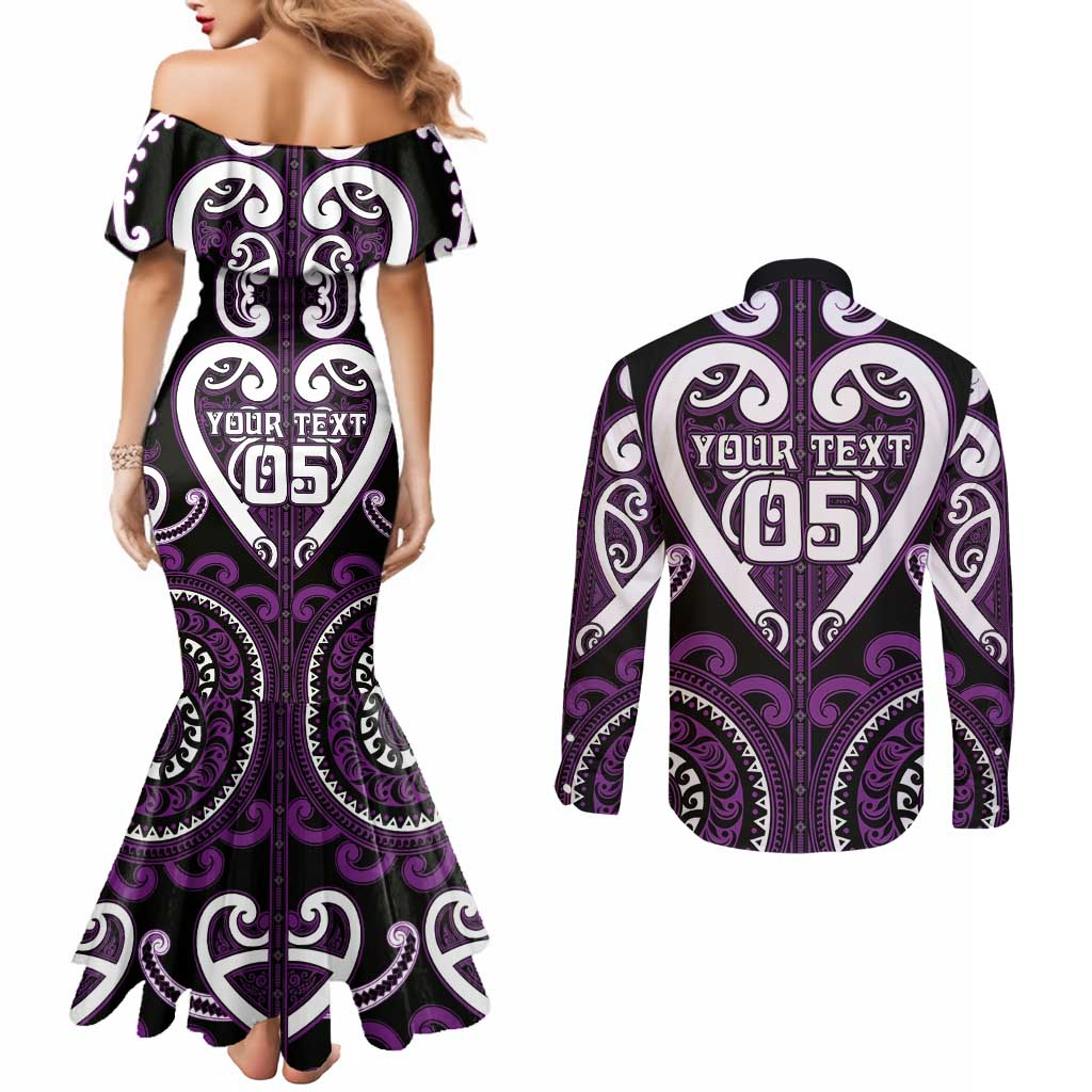 Custom Aotearoa Rangitane Couples Matching Mermaid Dress and Long Sleeve Button Shirt Maori Tribal Pattern LT05 - Polynesian Pride