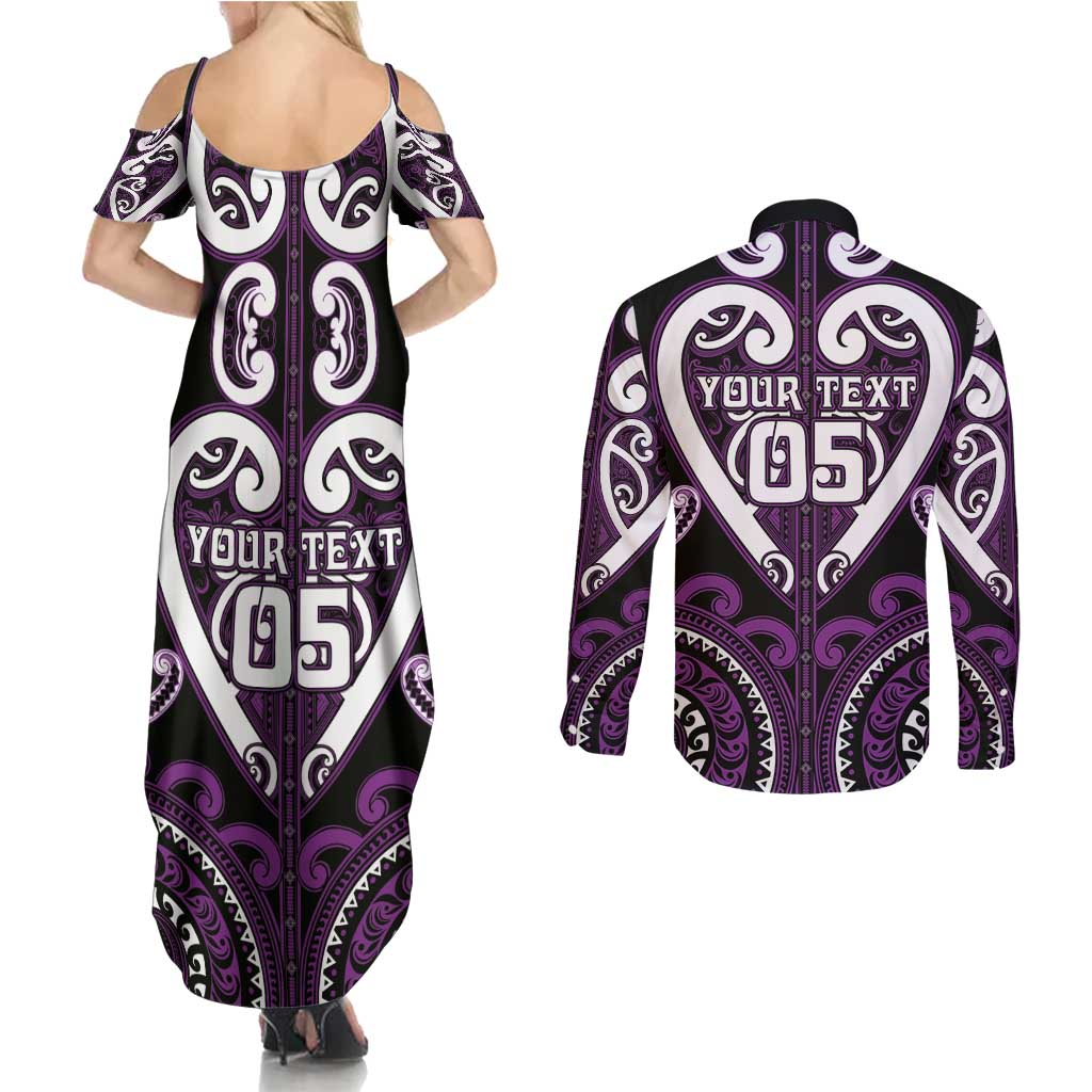 Custom Aotearoa Rangitane Couples Matching Summer Maxi Dress and Long Sleeve Button Shirt Maori Tribal Pattern